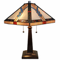 23" Stained Glass Stained Glass Antique Two Light Mission Style Table Lamp