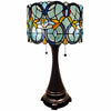 21" Stained Glass Two Light Jeweled Floral Drum Table Lamp