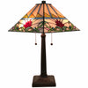 23" Cream and Red Floral Stained Glass Two Light Mission Style Table Lamp