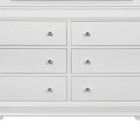 58" Metallic White Solid Wood Six Drawer Double Dresser