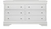 58" Metallic White Solid Wood Six Drawer Double Dresser