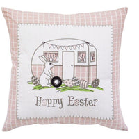 17" X 17" Light Pink Checkered Easter Bunny Camper Throw Pillow