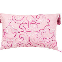 13" X 20" Pink Embroidered Damask Throw Pillow With Tassels