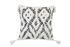 18" X 18" Black And White Ikat Zippered Polyester And Cotton Blend Throw Pillow With Tassels