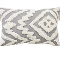 13" X 20" Grey And White Abstract Zippered Polyester Throw Pillow With Tassels