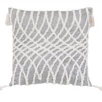 17" X 17" Grey And White Interlocking Zippered Polyester Throw Pillow With Tassels