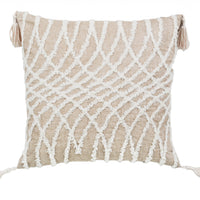 17" X 17" Taupe And White Interlocking Zippered Polyester Throw Pillow With Tassels