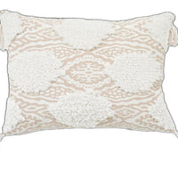 13" X 18" Beige And White Ogee Zippered Polyester And Cotton Blend Throw Pillow With Tassels