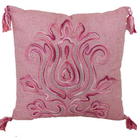 17" X 17" Light Pink Polyester Zippered Pillow With Tassels