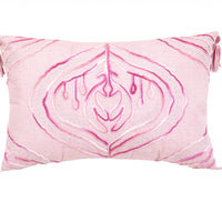 13" X 20" Pink White And Silver Abstract Zippered Polyester Throw Pillow With Tassels