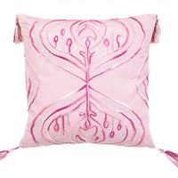 17" X 17" Pink White And Silver Abstract Zippered Polyester Throw Pillow With Tassels