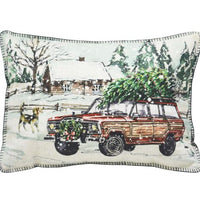 13" X 18" White Green Black And Red Zippered Polyester Christmas Holiday Van Throw Pillow