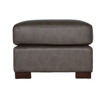 22" Gray Genuine Leather And Brown Ottoman