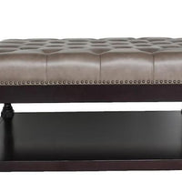 34.5" Dark Grey and Dark Brown Tufted Leather Coffee Table