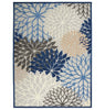 10' X 13' Blue Floral Non Skid Indoor Outdoor Area Rug