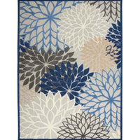 10' X 13' Blue Floral Non Skid Indoor Outdoor Area Rug