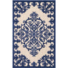 10' X 13' Navy Damask Non Skid Indoor Outdoor Area Rug