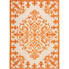 10' X 13' Orange Damask Non Skid Indoor Outdoor Area Rug