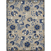 10' X 13' Natural And Blue Toile Non Skid Indoor Outdoor Area Rug