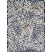 9' X 12' Ivory And Navy Floral Non Skid Indoor Outdoor Area Rug