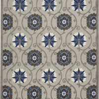 10' X 13' Grey And Blue Floral Non Skid Indoor Outdoor Area Rug