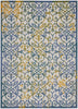 9' X 12' Ivory And Blue Damask Non Skid Indoor Outdoor Area Rug