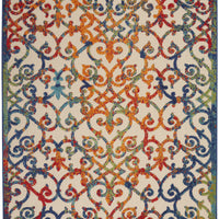 10' X 13' Ivory Blue And Green Damask Non Skid Indoor Outdoor Area Rug