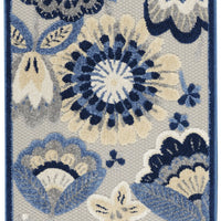 2' X 12' Blue And Grey Floral Non Skid Indoor Outdoor Runner Rug