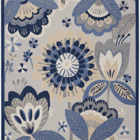 10' X 13' Blue And Grey Floral Non Skid Indoor Outdoor Area Rug