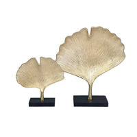 Set Of Two 15" Gold Gingko Leaf Aluminum Sculptures