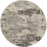 8' X 8' Ivory And Grey Round Abstract Power Loom Non Skid Area Rug