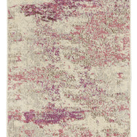 2' X 6' Ivory And Pink Abstract Power Loom Non Skid Runner Rug