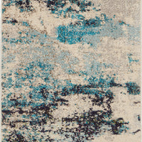 2' X 4' Ivory And Teal Blue Abstract Power Loom Non Skid Area Rug