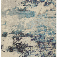 3' X 5' Ivory And Teal Blue Abstract Power Loom Non Skid Area Rug