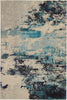 4' X 6' Ivory And Teal Blue Abstract Power Loom Non Skid Area Rug