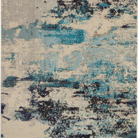 4' X 6' Ivory And Teal Blue Abstract Power Loom Non Skid Area Rug