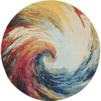 8' X 8' Wave Round Abstract Power Loom Non Skid Area Rug