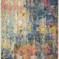 2' X 4' Blue And Yellow Abstract Power Loom Non Skid Area Rug