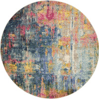 5' X 5' Blue And Yellow Round Abstract Power Loom Non Skid Area Rug