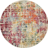 5' X 5' Pink Round Abstract Power Loom Distressed Non Skid Area Rug