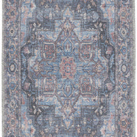 2' X 4' Light Blue Oriental Power Loom Distressed Washable Area Rug