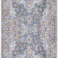 2' X 6' Light Blue Oriental Power Loom Distressed Washable Runner Rug