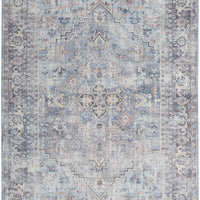 5' X 7' Light Grey And Blue Oriental Power Loom Distressed Washable Area Rug