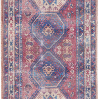 2' X 6' Red And Navy Oriental Power Loom Distressed Washable Runner Rug