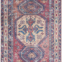 4' X 6' Red And Navy Oriental Power Loom Distressed Washable Area Rug