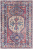 5' X 7' Red And Navy Southwestern Power Loom Distressed Washable Area Rug