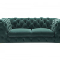 Glam 74" Green Velvet And Gold Loveseat