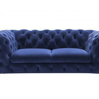 Glam  74" Blue Velvet And Gold Loveseat