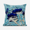 16" X 16" Aqua Blue And Cream Roses and Butterfly Suede Throw Pillow