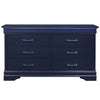 59" Blue Solid Wood Six Drawer Double Dresser with LED